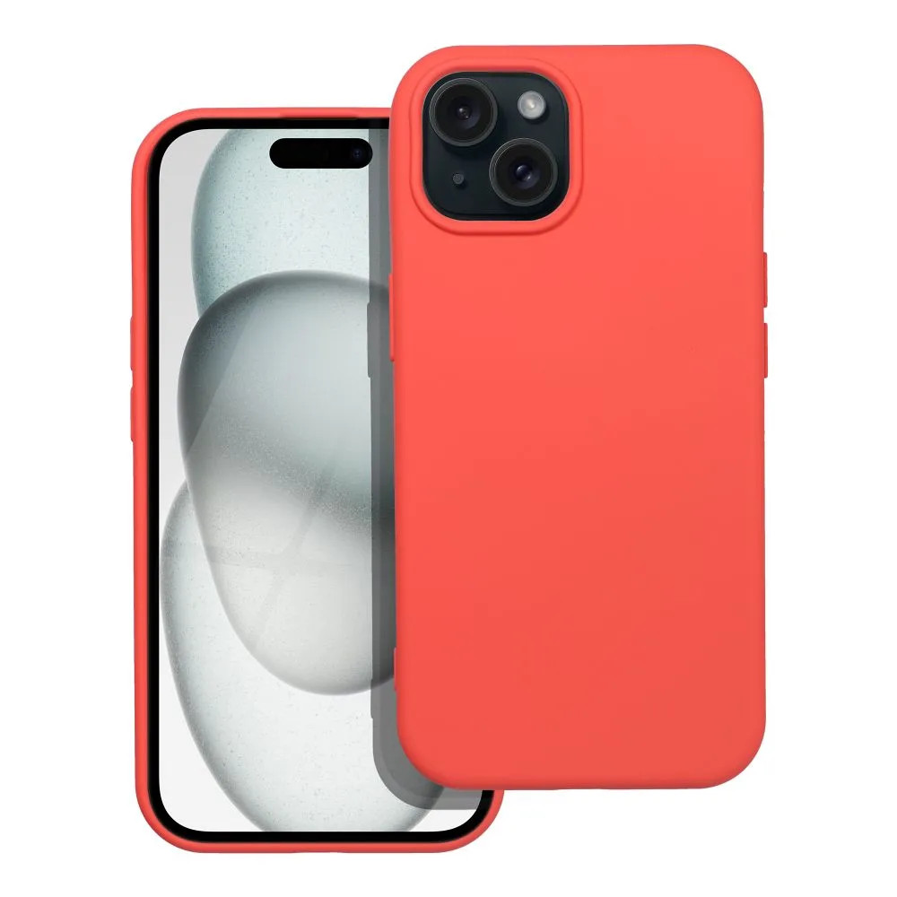Husa Apple iPhone 15, Luxury Silicone, catifea in interior, rosu piersica 2