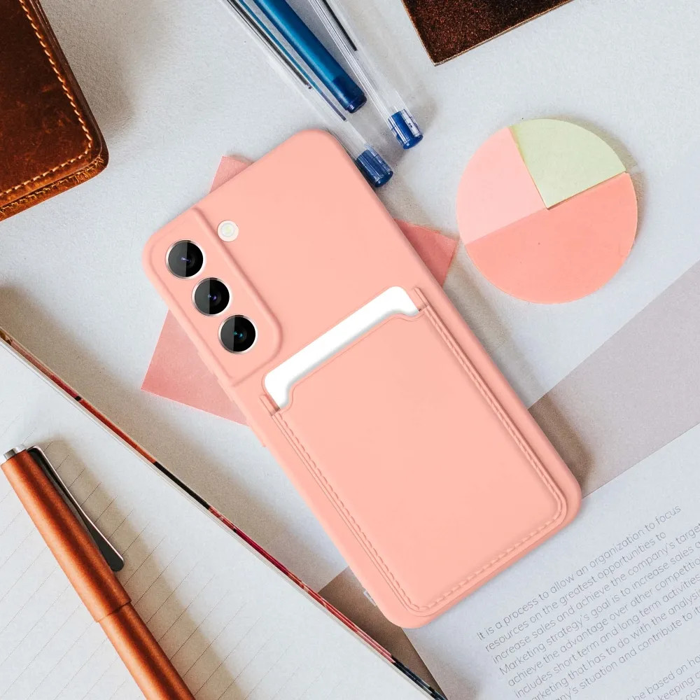 Husa protectie Samsung Galaxy A15, Card Case, buzunar pentru carduri/cartele, roz pal 4