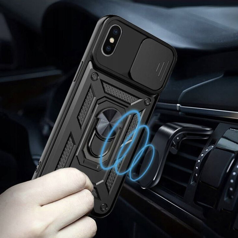 Husa Apple iPhone X/XS, Camshield Armor, inel sustinere, protectie camera, neagra 3