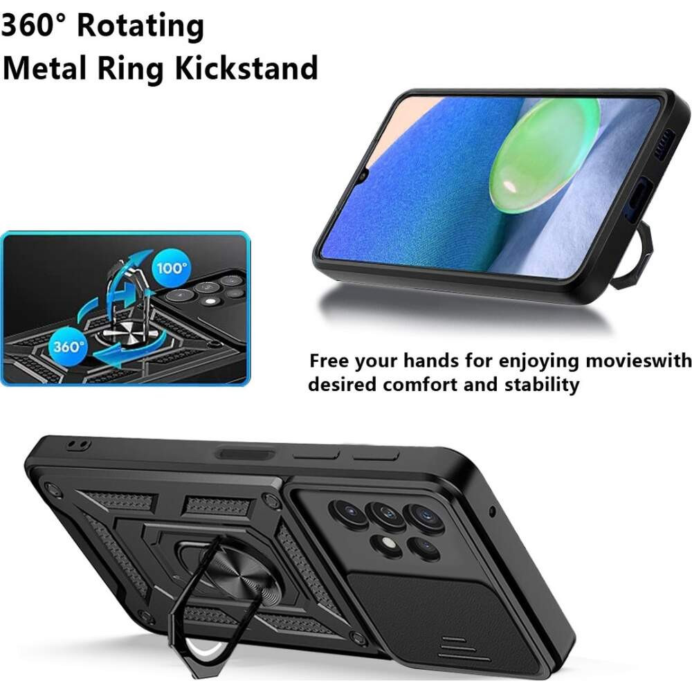 Husa Samsung Galaxy A15, Camshield Armor, inel sustinere, protectie camera, neagra 3
