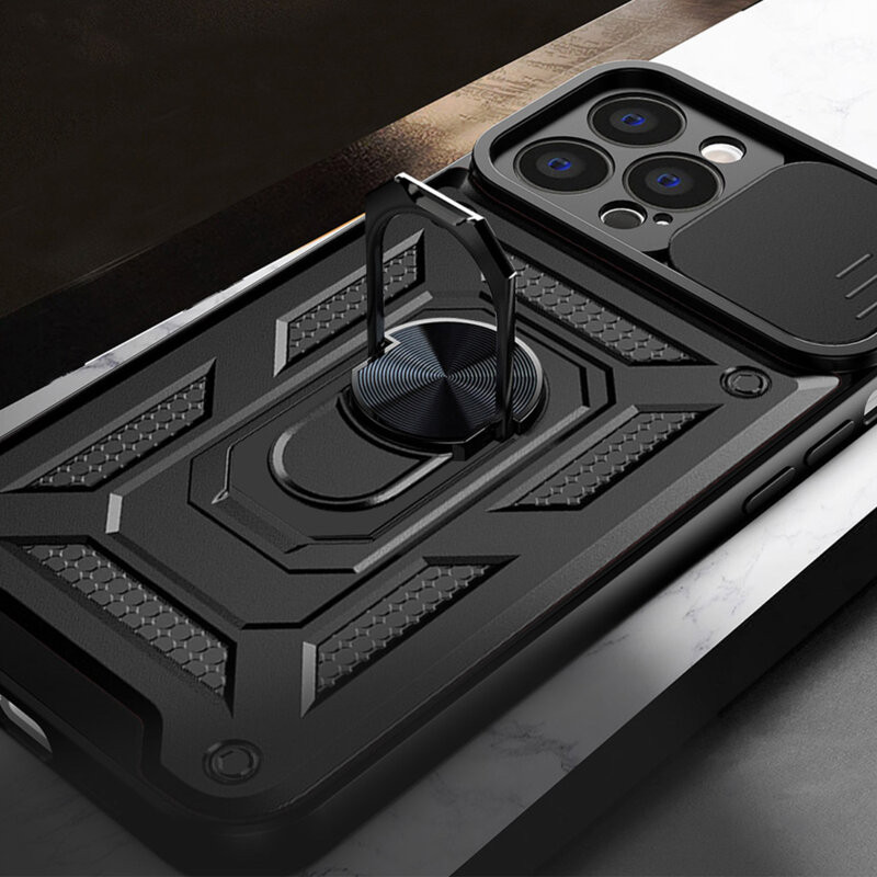 Husa Apple iPhone 13 Pro, Camshield Armor, inel sustinere, protectie camera, neagra 2