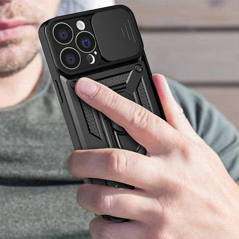 Husa Apple iPhone 15 Pro, Camshield Armor, inel sustinere, protectie camera, neagra 4