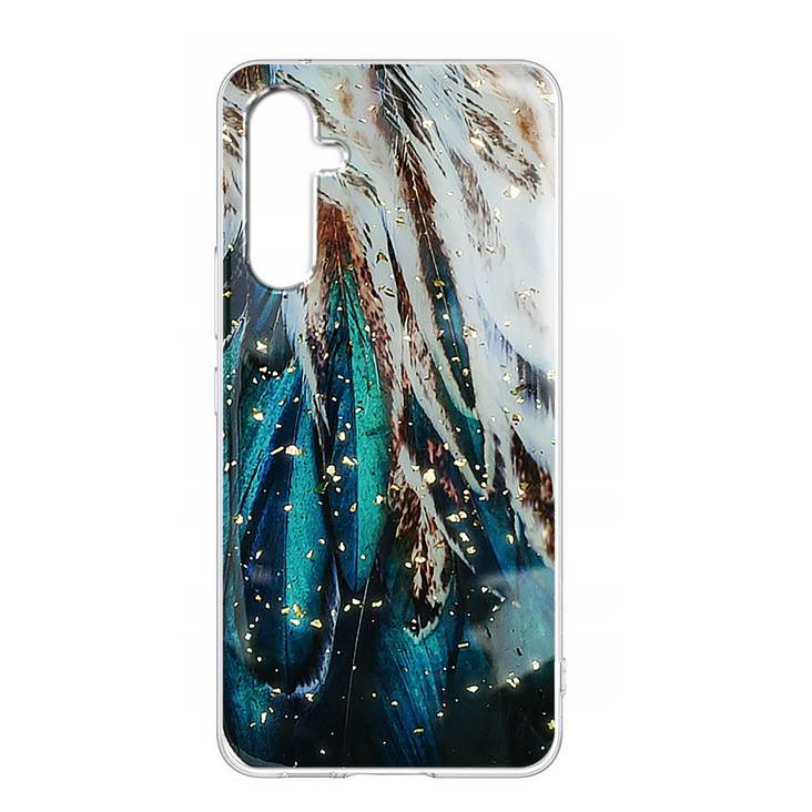 Husa protectie Samsung Galaxy A15, Gold Glam Feathers 2