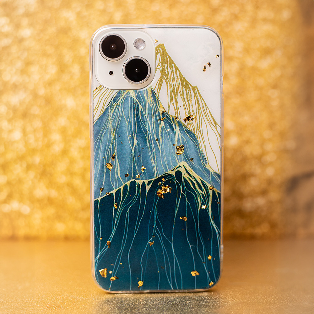 Husa Apple iPhone 15 Pro, Gold Glam, Mountain 3