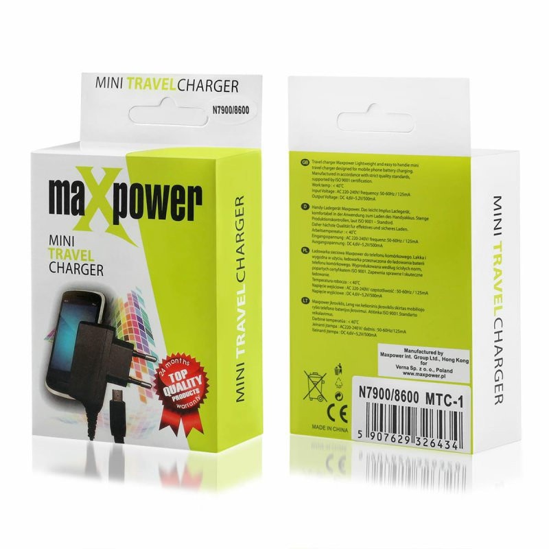 Incarcator casa cu fir MaxPower, conector MicroUSB, 0.5A, negru 4