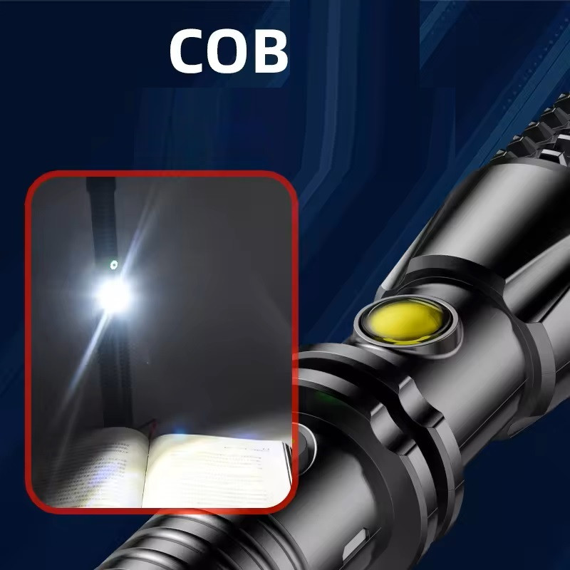 Lanterna LED tip baston, 1W + COB, ciocan de siguranta, incarcare USB, neagra 2