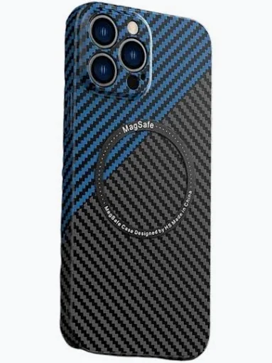 Husa Apple iPhone 14 Plus (14+), iPefet Carbon, textura kevlar, Magsafe, negru/albastru