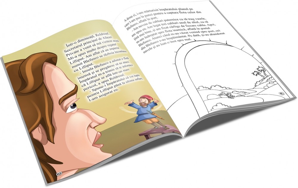 Carte de citit si colorat, editura Unicart, Gulliver in Tara Piticilor 2
