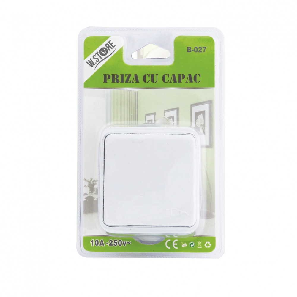 Priza cu capac B-027, 10A, 250V, alba 2