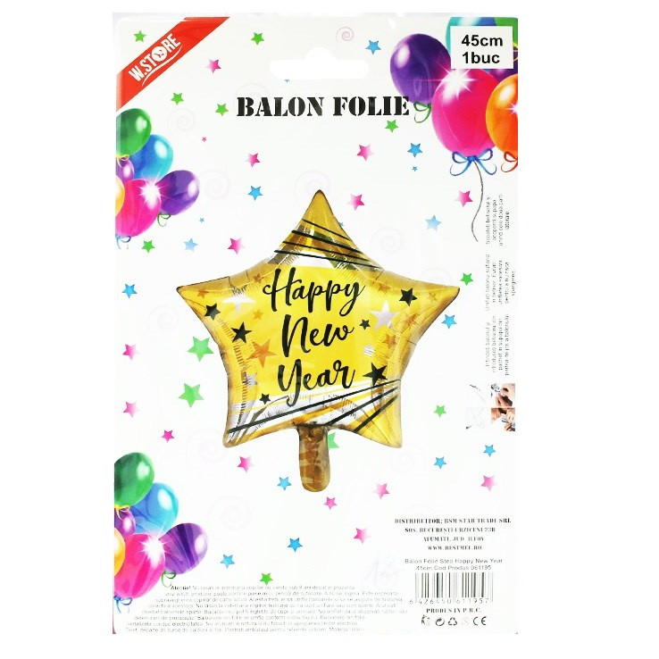 Balon folie „Happy New Year”, 45 cm, aurie 2