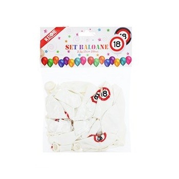 Set 20 baloane pentru majorat, 25 cm, 2.2g,  numarul 18, albe 2
