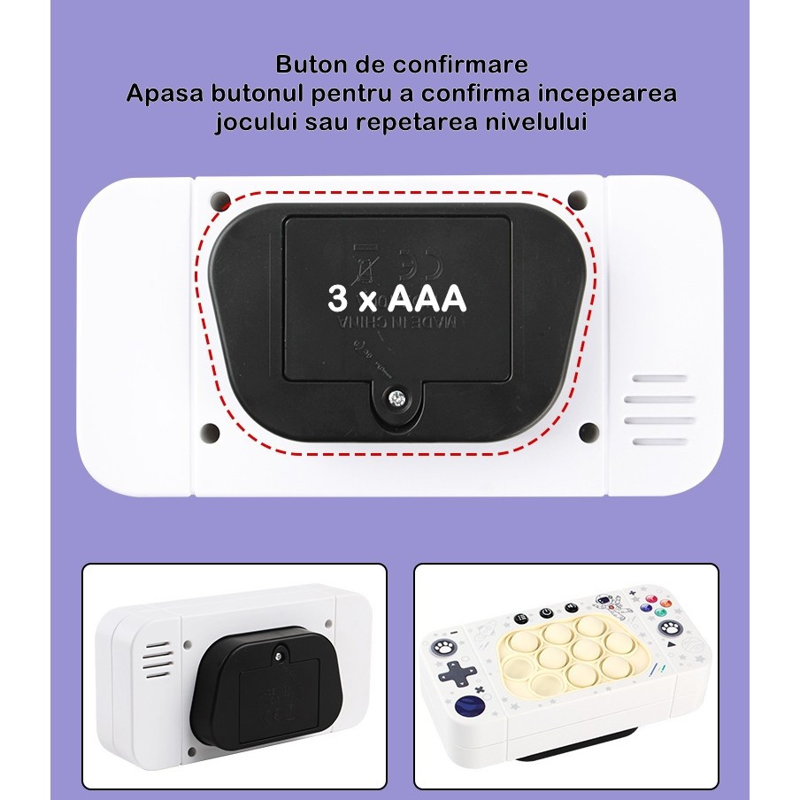 Jucarie interactiva Speed Push, joc de viteza apasare taste tip Pop-It, sunete si lumini, model astronaut 3