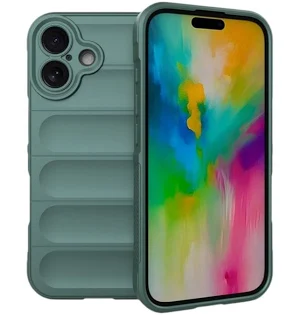 Husa Apple iPhone 16, Wave Silicone, protectie camera, catifea in interior, deep green