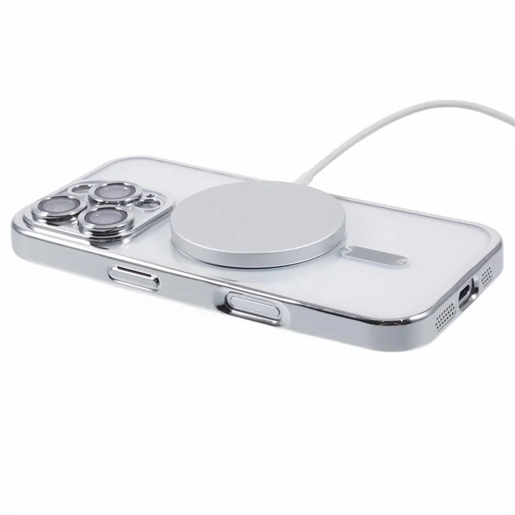 Husa Apple iPhone 14 Pro Max, Magsafe Electroplating TPU, protectie camera, margini argintii 2