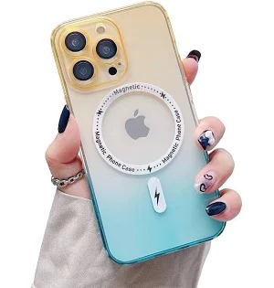 Husa Apple iPhone 13 Pro, Magsafe Gradient TPU, geam protectie camere, albastru/portocaliu