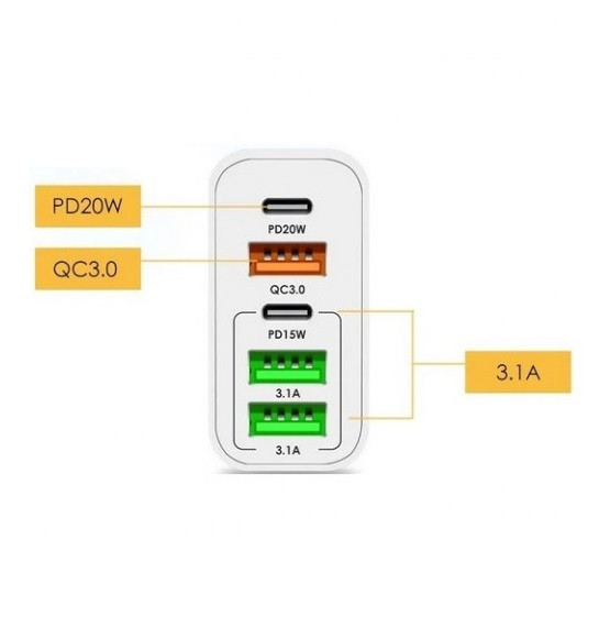 Incarcator priza 120W, AR-PD02, 3 porturi USB, 2 porturi PD/Type-C, incarcare super rapida, alb 3