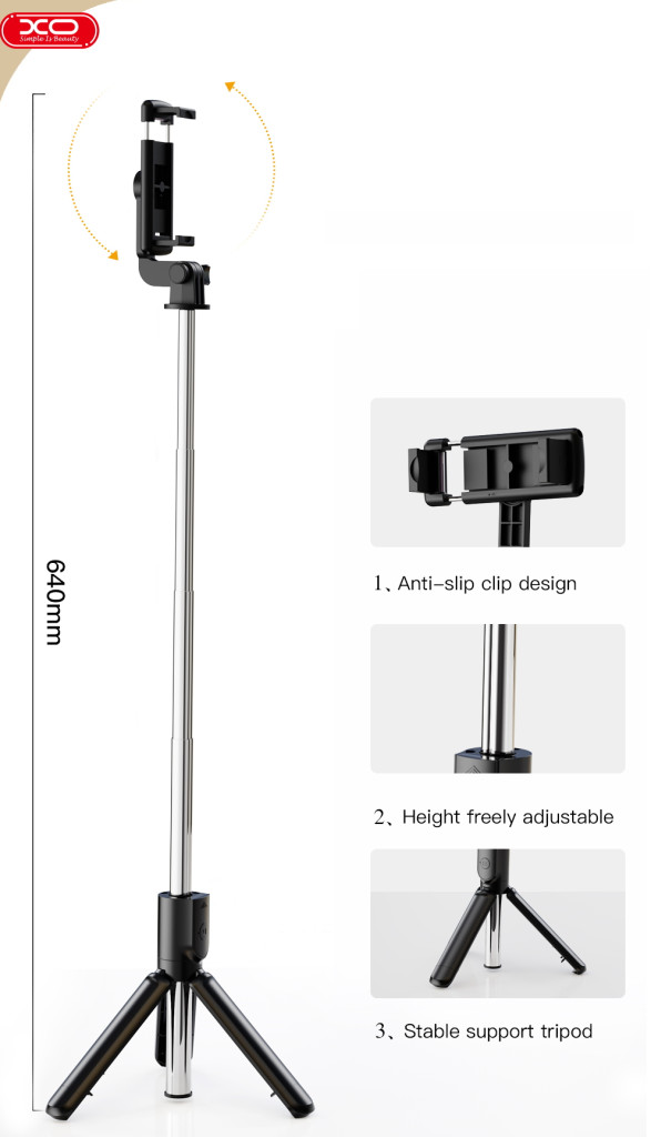 Selfie Stick XO SS09, functie trepied, brat telescopic, bluetooth, negru 5