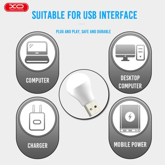 Mini bec XO Y1, conectare USB-A, 45 x 25 mm, 1W, lumina calda 4