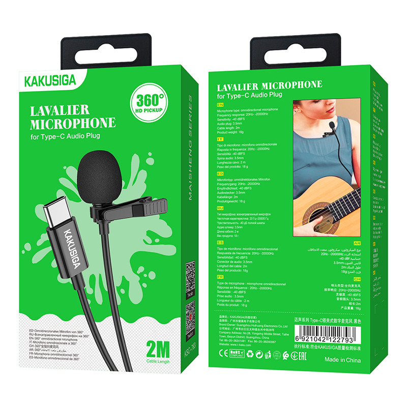 Microfon tip lavaliera cu clips KSC-763, conector Type-C, 2 metri, negru 5