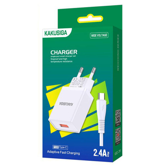 Incarcator casa Kakusiga KSC-781, cablu USB-C inclus, 18W, 2.4A, 1xUSB-A, QC 3.0, albe 2