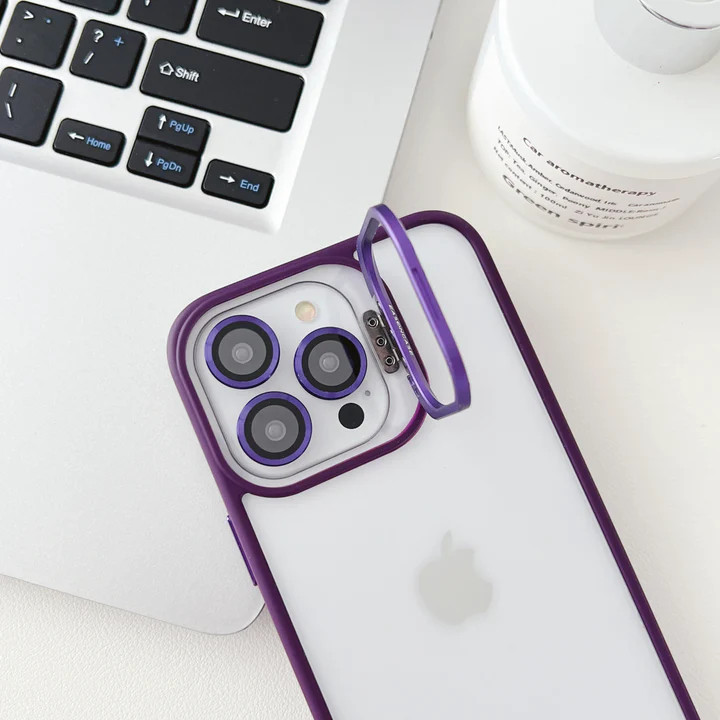 Husa Apple iPhone 13 Pro, Bracket Luxury, geamuri protectie camere, functie stand, mov 2