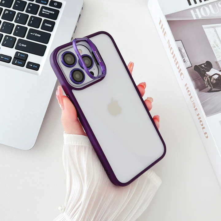 Husa Apple iPhone 13 Pro, Bracket Luxury, geamuri protectie camere, functie stand, mov 3