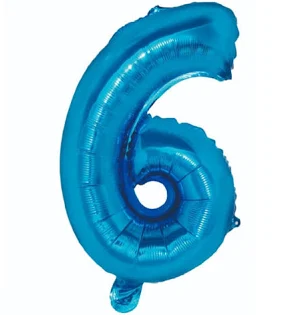 Balon din folie metalizata, 100 cm, albastru, cifra 6