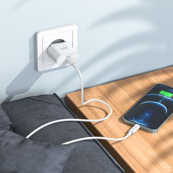 Incarcator casa Hoco C94A, 1 x USB-C PD 20W/3A, cablu Lightning inclus, incarcare rapida, albe 4
