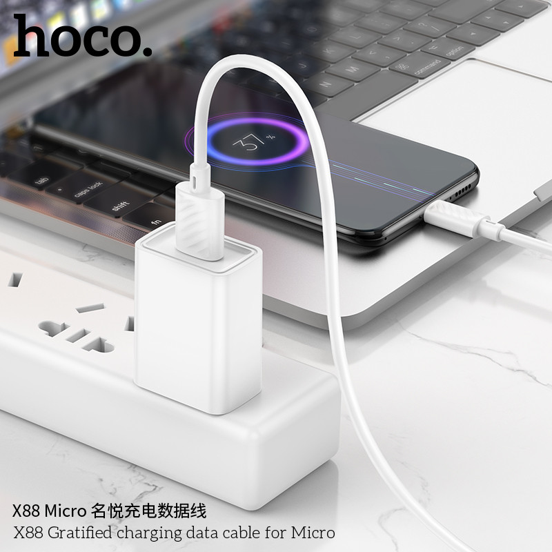Cablu de date si incarcare MicroUSB Hoco X88, 18W/2.4A, 1 metru, alb 2