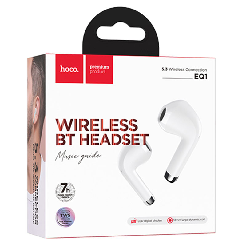Casti Wireless Hoco EQ1 TWS, Bluetooth 5.3, LED Digital Display, albe 5