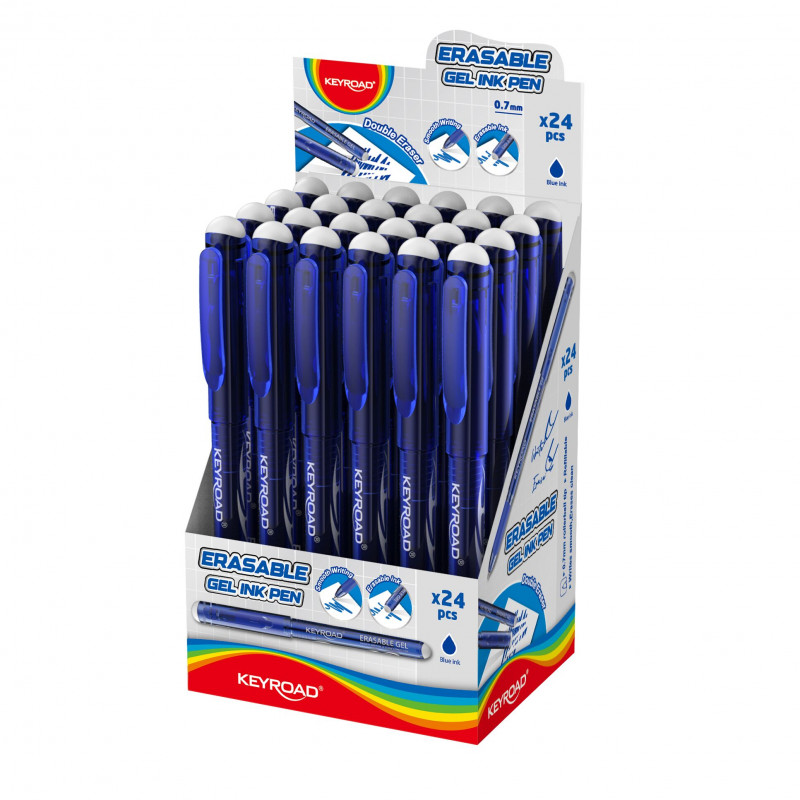 Pix cu gel Keyroad Erasable KR972580, 0.7 mm, mina care se sterge, albastru, grip cauciucat, scris albastru 2