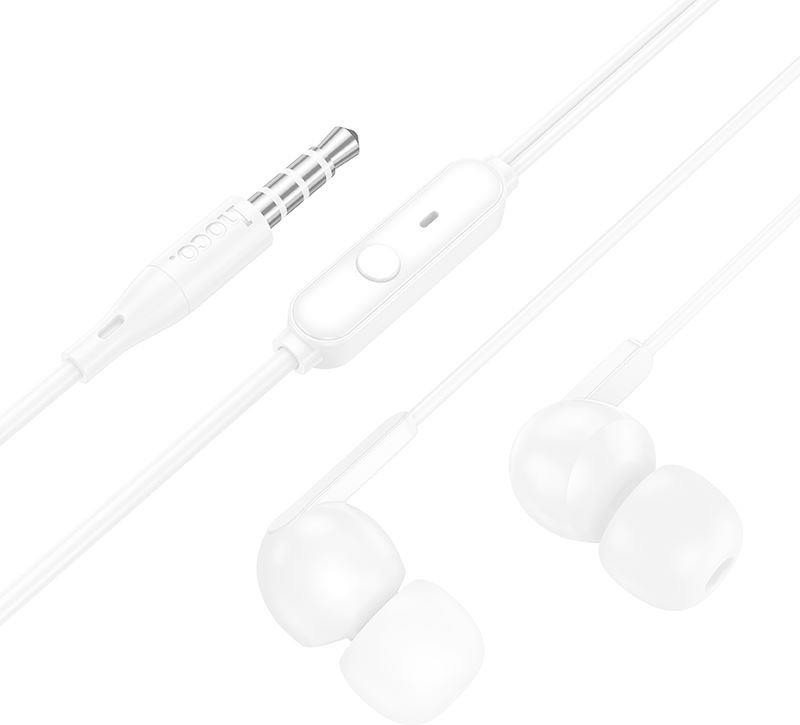 Casti audio cu microfon Hoco M124, conector jack 3.5 mm, cablu 1.2 m, albe 2