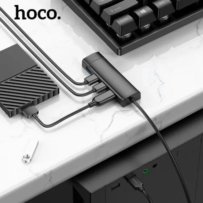 Hub USB Hoco HB41, Multiport, USB-C la 3 x USB-A 3.0, USB-A 2.0, 480Mps, 20 cm, negru 3