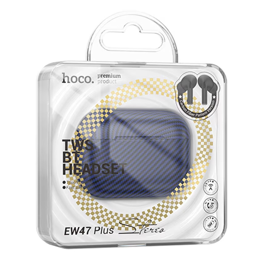 Casti Wireless Hoco EW47 Plus, Ear Buds, BT 5.3, In-Ear, 200h Stand-By Carbon Design, 350mAh, blue 3