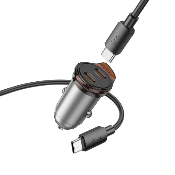 Set incarcator auto + cablu USB-C Hoco NZ16B, PD 45W, 2 x USB-C/PD, gri 4