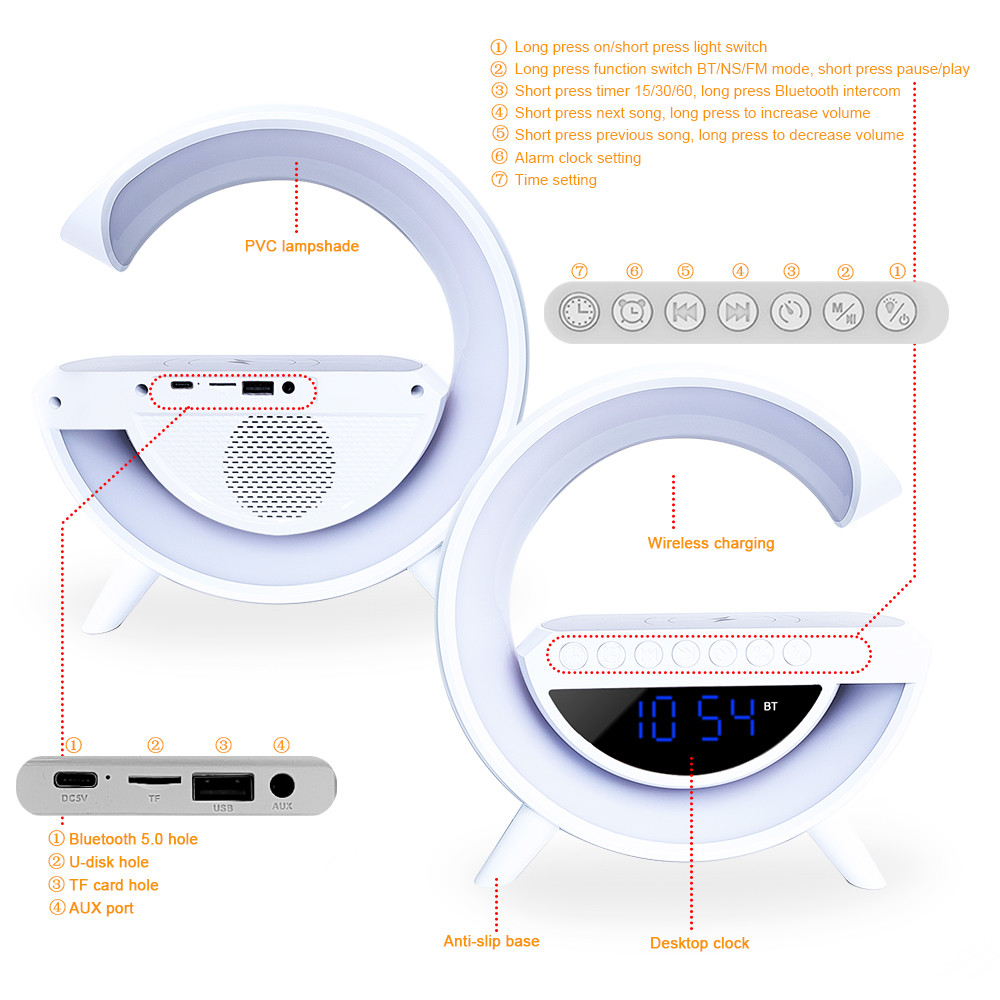 Boxa Bluetooth BT-3401 (LED, AUX, USB, FM, microSD), LED display, incarcare wireless, ceas cu alarma 3