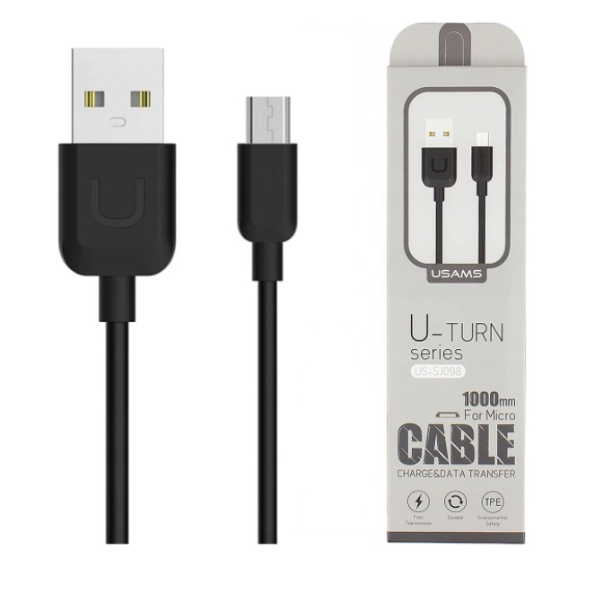 Cablu de date si incarcare MicroUSB USAMS US-SJ098, 1 metru, 2.1A, negru 2
