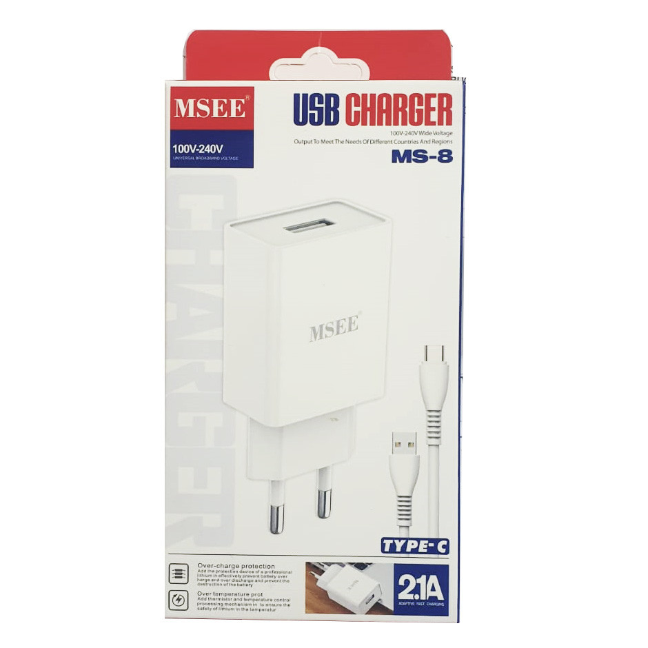 Set incarcator casa + cablu Type-C, MSEE MS-8, 2.1A, alb 2