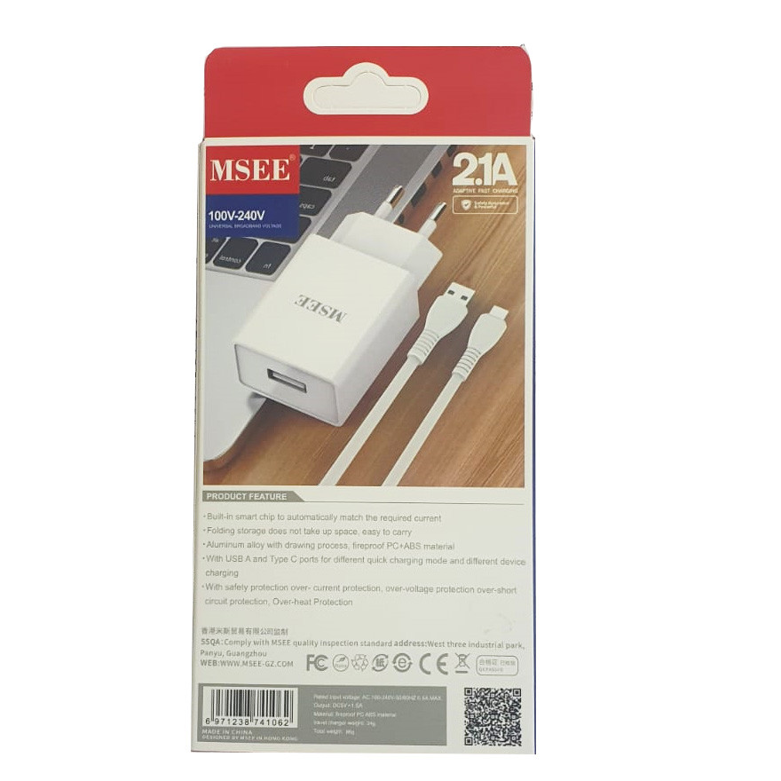 Set incarcator casa + cablu Type-C, MSEE MS-8, 2.1A, alb 3