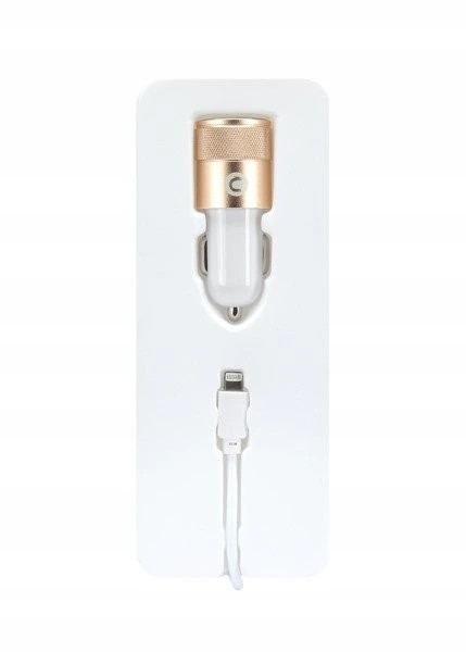 Incarcator auto Mocolo cu port USB, cablu Lightning inclus, 1A, alb/rose gold 2