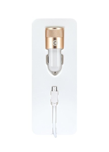 Incarcator auto Mocolo cu port USB, cablu MicroUSB inclus, 1A, alb/rose gold 2