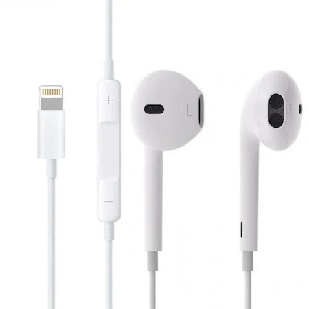 Casti audio cu microfon TREQA EP-753, conector lightning, pentru iPhone/iPad, albe 2