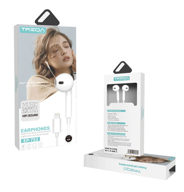 Casti audio cu microfon TREQA EP-753, conector lightning, pentru iPhone/iPad, albe 3
