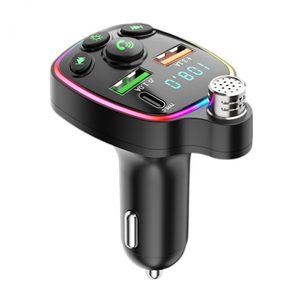 Modulator FM Bluetooth Andowl Q-C71, 2 porturi USB + 1 port PD, 5V/3.1A, lumini RGB, ecran LED, microfon handsfree, negru 2