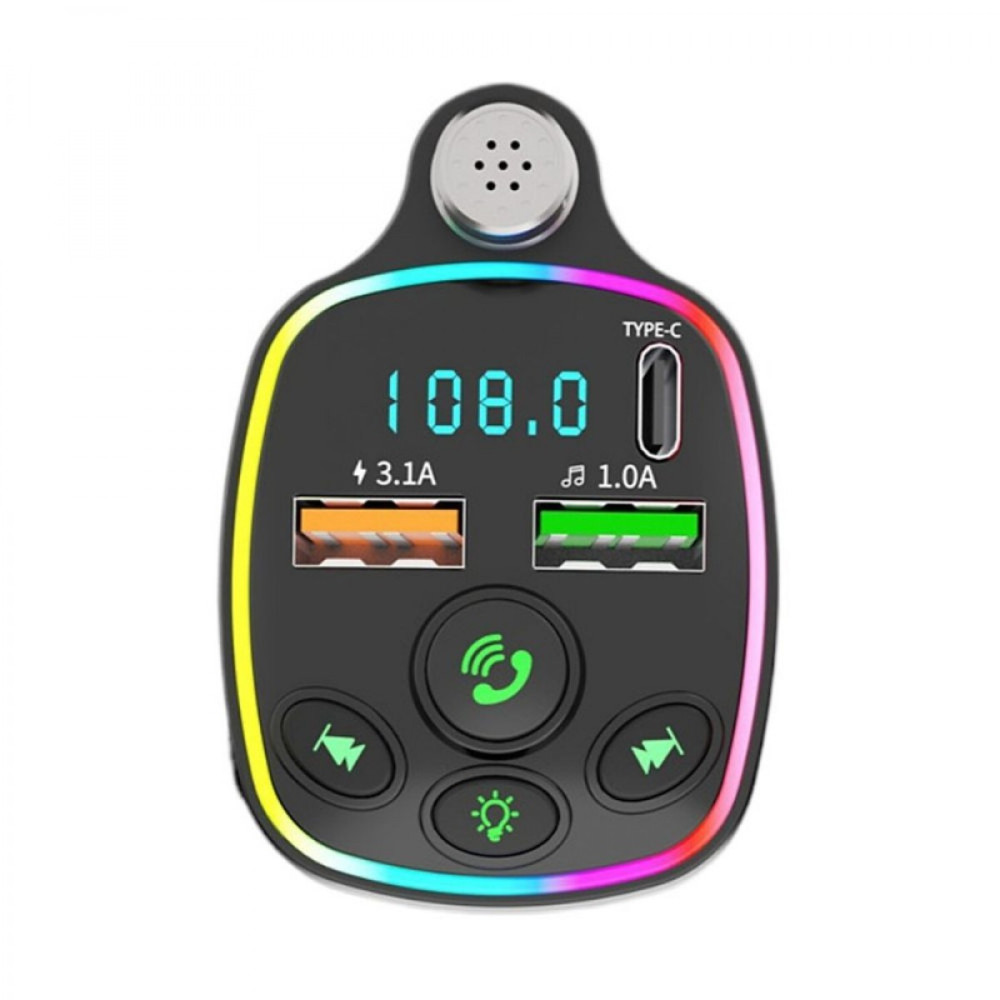 Modulator FM Bluetooth Andowl Q-C71, 2 porturi USB + 1 port PD, 5V/3.1A, lumini RGB, ecran LED, microfon handsfree, negru 4