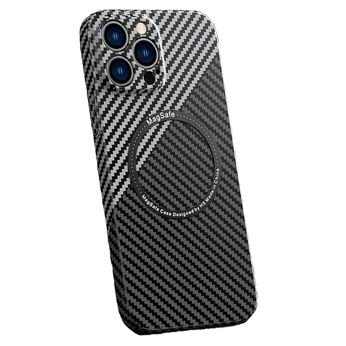 Husa Apple iPhone 12, iPefet Carbon, textura kevlar, Magsafe, negru/gri 2