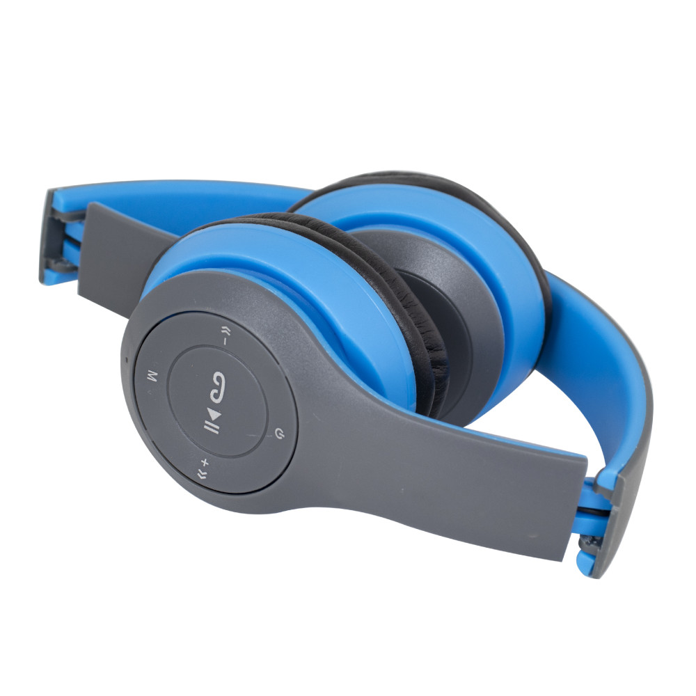 Casti audio P47, Bluetooth 5.0 + EDR, microfon, suport card MicroSD, albastru/gri 2