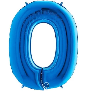 Balon din folie metalizata, 100 cm, albastru, cifra 0