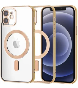 Husa Apple iPhone 12, Magsafe Electroplating TPU, protectie camera, margini aurii