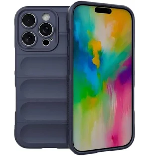 Husa Apple iPhone 16 Pro Max, Wave Silicone, protectie camera, catifea in interior, navy blue